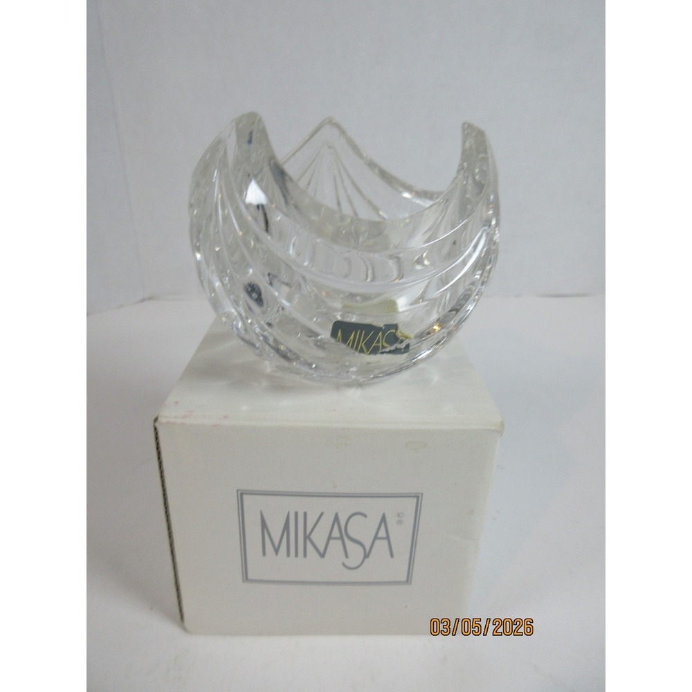 Mikasa Stardust Crystal Votive Candle Holder SN 071/610 Germany Scalloped 3 inch